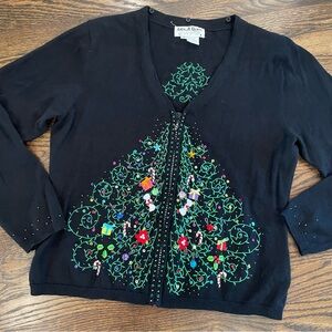 JACK B. QUICK Vintage Ugly Christmas Holiday Sweater Sparkly Zip Up Cardigan